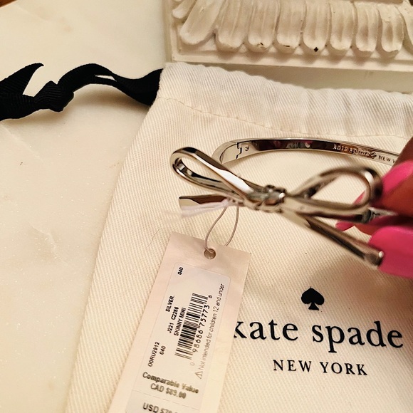 Kate Spade New York Silver Bow Bangle Bracelet with White Dustbag (NWT) - Picture 5 of 9